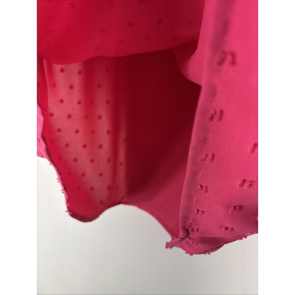 THML Woman’s Puff Sleeve Ruffle Neckline Pink Fuchsia Top Blouse Sz L - Picture 12 of 15